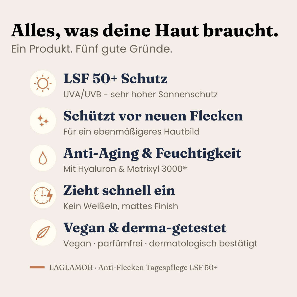 LaGlamor Anti-Flecken Tagespflege LSF 50+ Vorteile im Ueberblick