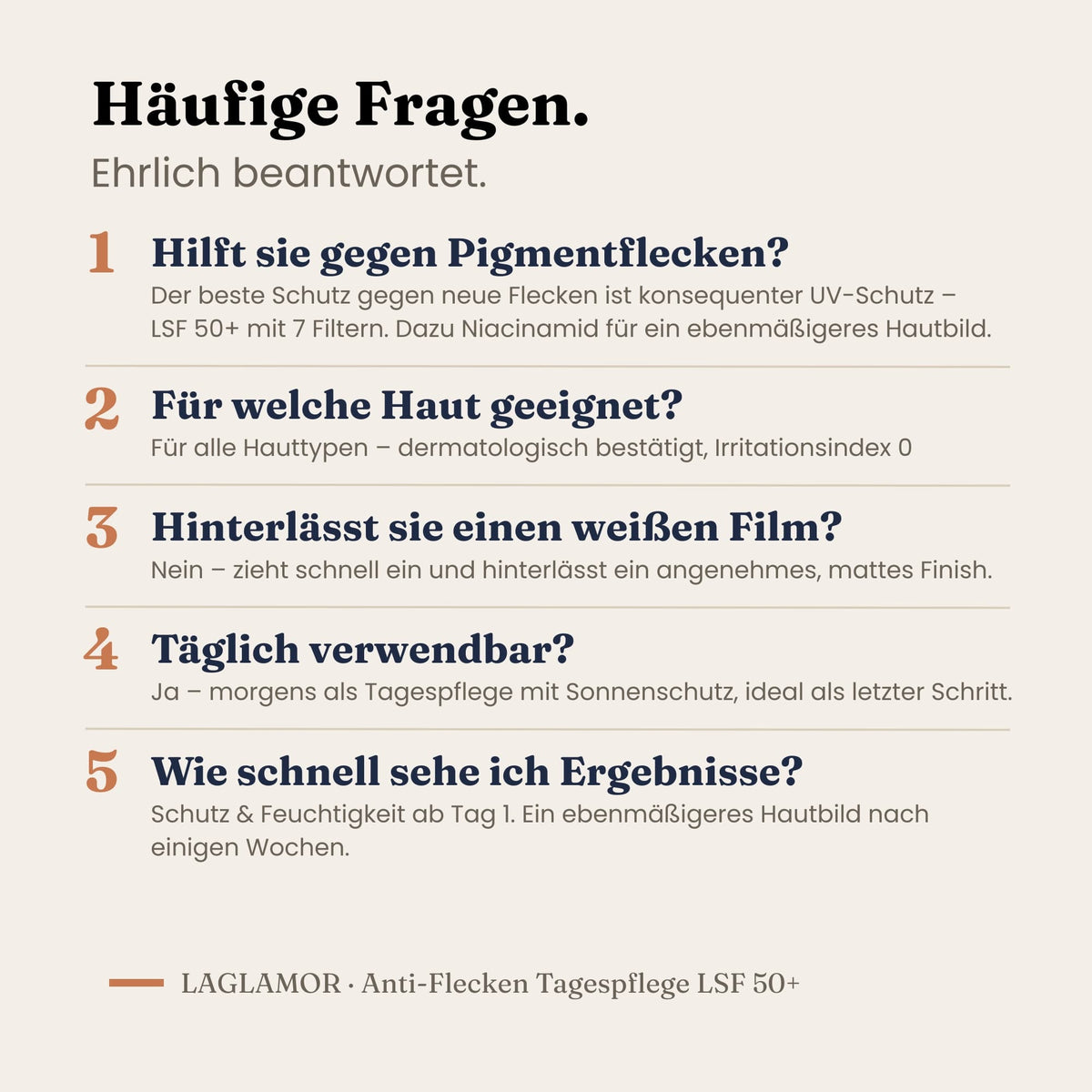 Haeufige Fragen zur LaGlamor Anti-Flecken Tagespflege LSF 50+